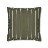 Striped Faux Suede Pillowcase — Olive Green Decorative Throw Pillow Cover