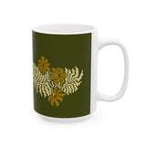 Golden Fern Botanical Mug - Olive Green Nature-Inspired Coffee Cup