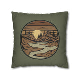 Mountain River Sunset Pillowcase — Retro Nature Decorative Throw Pillow