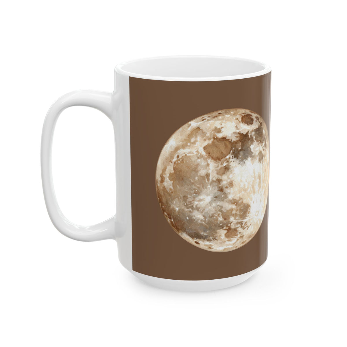 Moon Phase Ceramic Mug — Full Moon Brown Coffee Cup (11oz, 15oz)