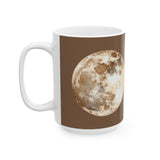 Moon Phase Ceramic Mug — Full Moon Brown Coffee Cup (11oz, 15oz)
