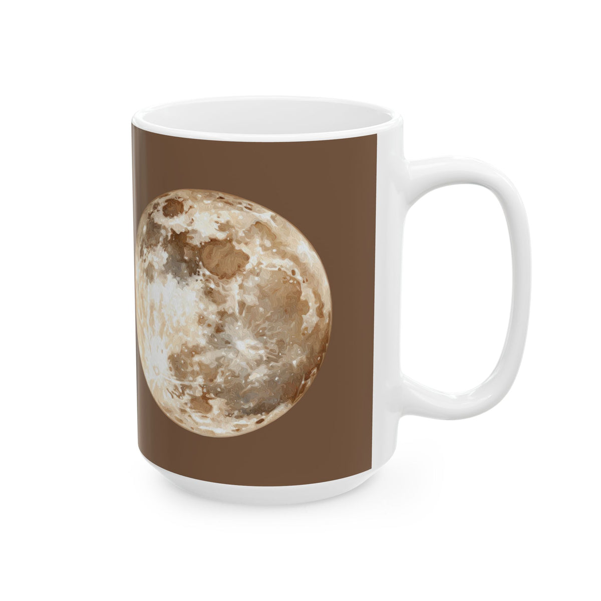 Moon Phase Ceramic Mug — Full Moon Brown Coffee Cup (11oz, 15oz)