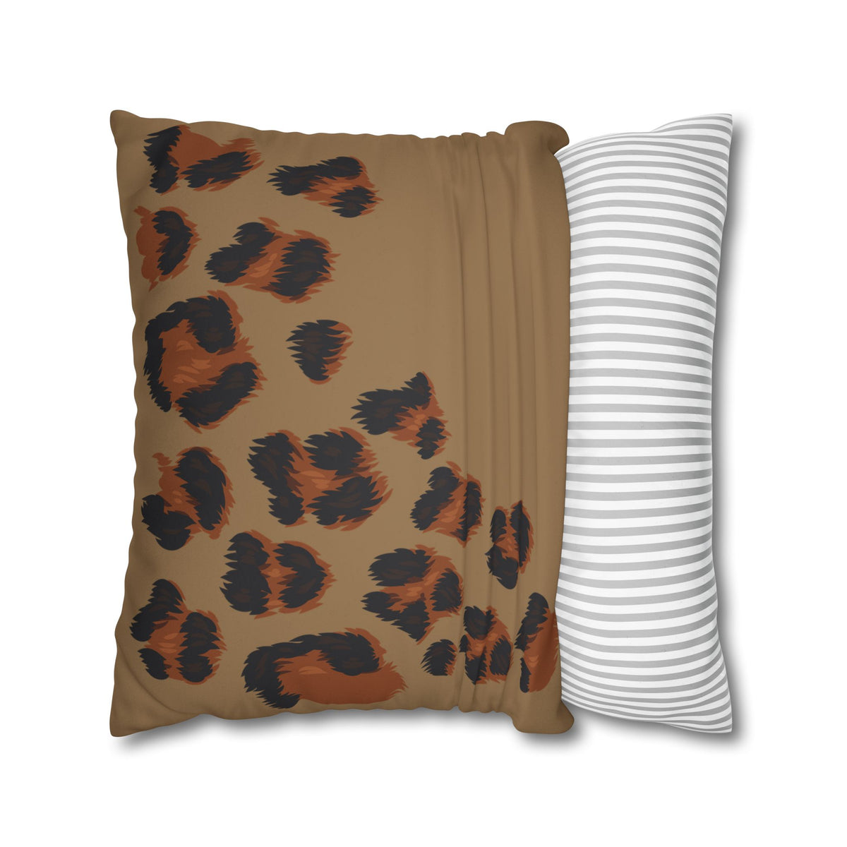 Leopard Print Faux Suede Pillowcase — Brown Animal Print Square Cushion Cover