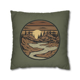 Mountain River Sunset Pillowcase — Retro Nature Decorative Throw Pillow