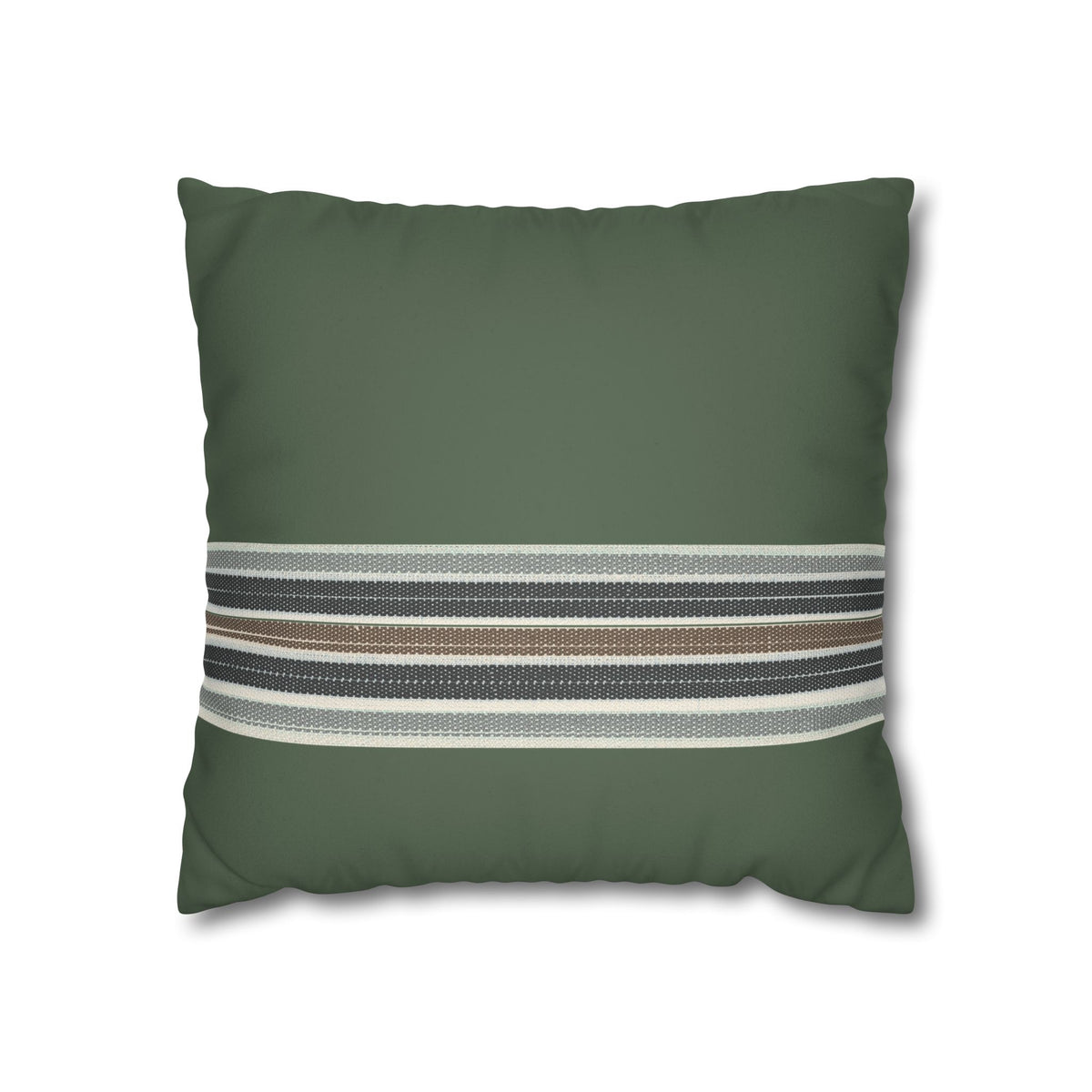 Green Striped Accent Pillowcase - Faux Suede Square Throw Pillow Cover