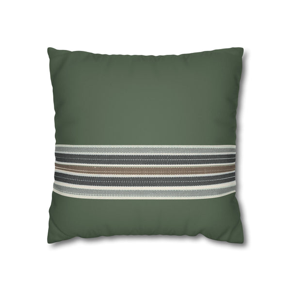 Green Striped Accent Pillowcase - Faux Suede Square Throw Pillow Cover