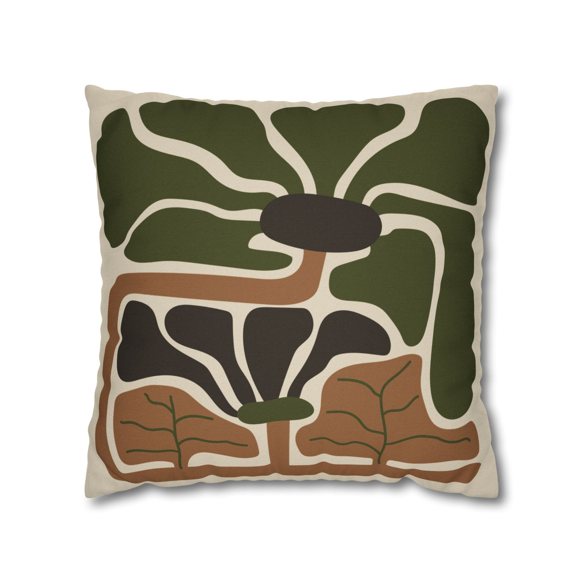 Rooted Canopy Botanical Pillow Cover - Earthy Olive & Neutral Accent Cushion