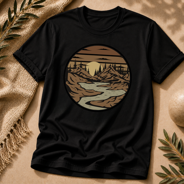 Mountain Passage Graphic Tee - Vintage Mountain & River Nature T-Shirt