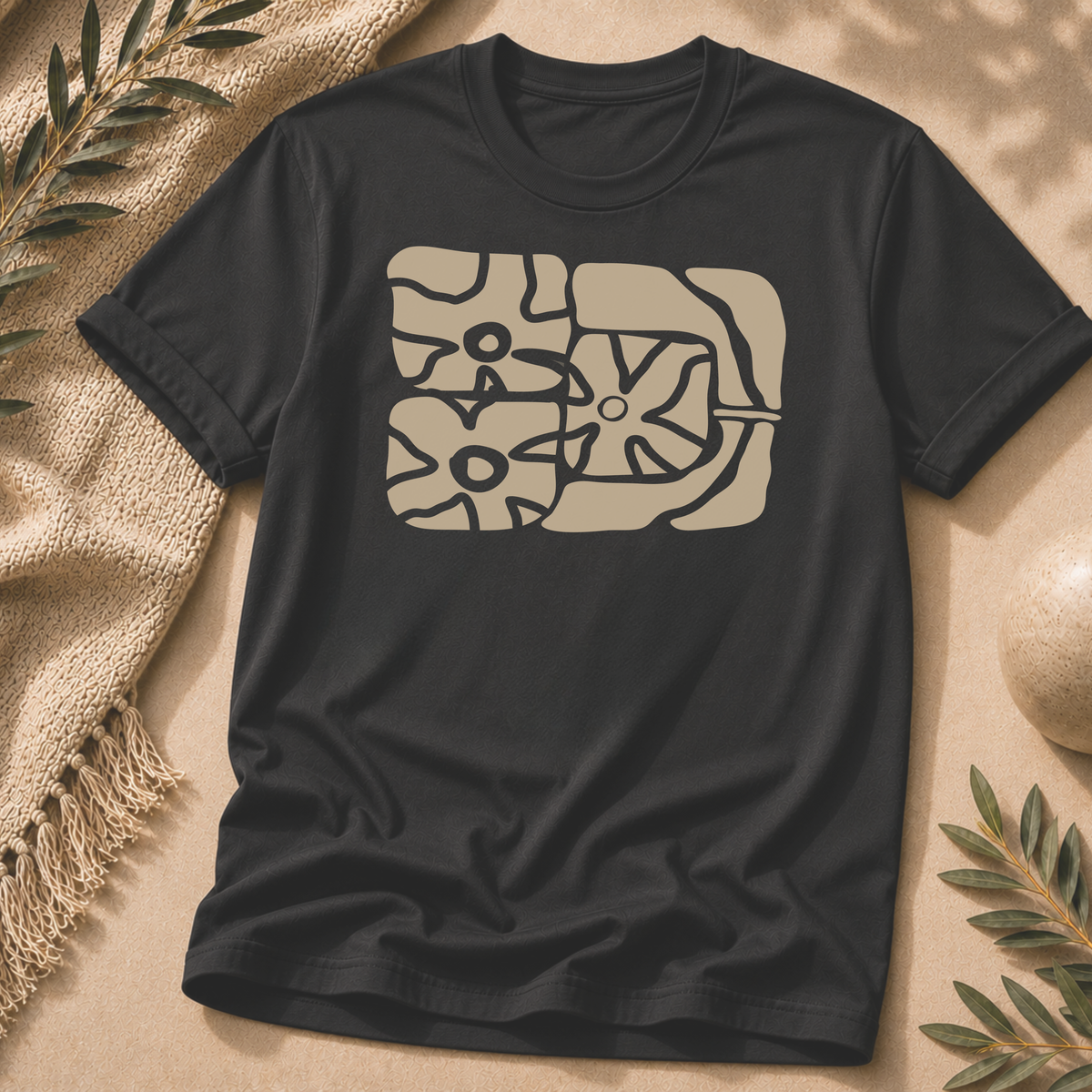 Earthen Bloom Graphic Tee - Nature-Inspired Abstract Floral T-Shirt