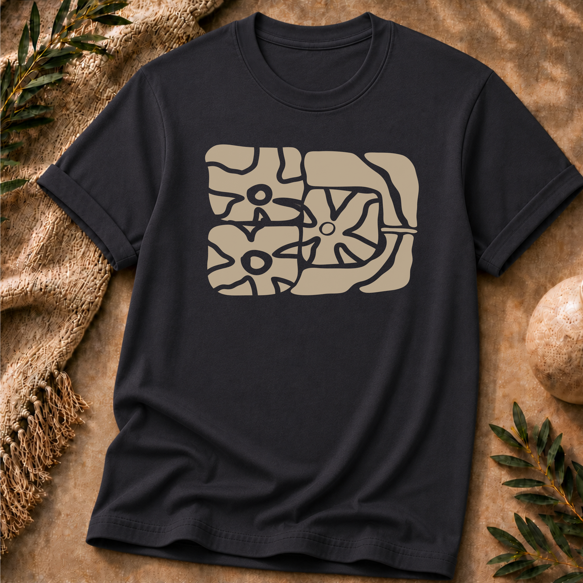 Earthen Bloom Graphic Tee - Nature-Inspired Abstract Floral T-Shirt