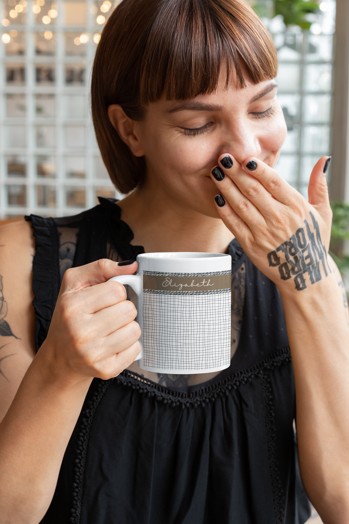 Personalized Ceramic Mug - Elizabeth Grid Design