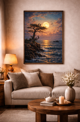 Moonlit Seascape Framed Canvas - Framed
