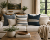 Teal Striped Faux Suede Pillowcase — Coastal Stripe Decorative Throw Pillow Cover