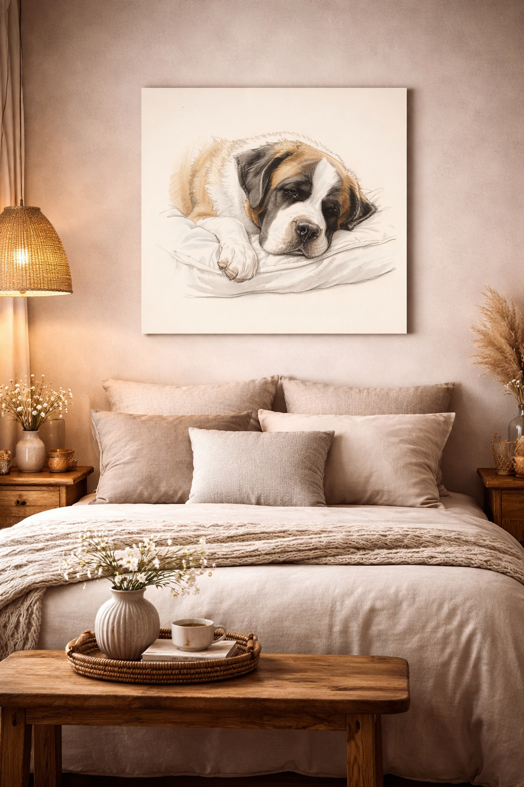 St. Bernard Sleeping Portrait Matte Canvas
