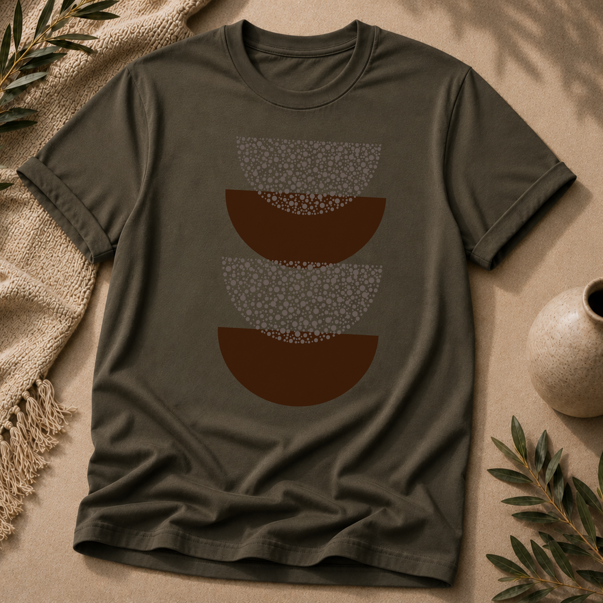 Grounded Rhythm Graphic Tee - Earth Tone Abstract Geometric T-Shirt