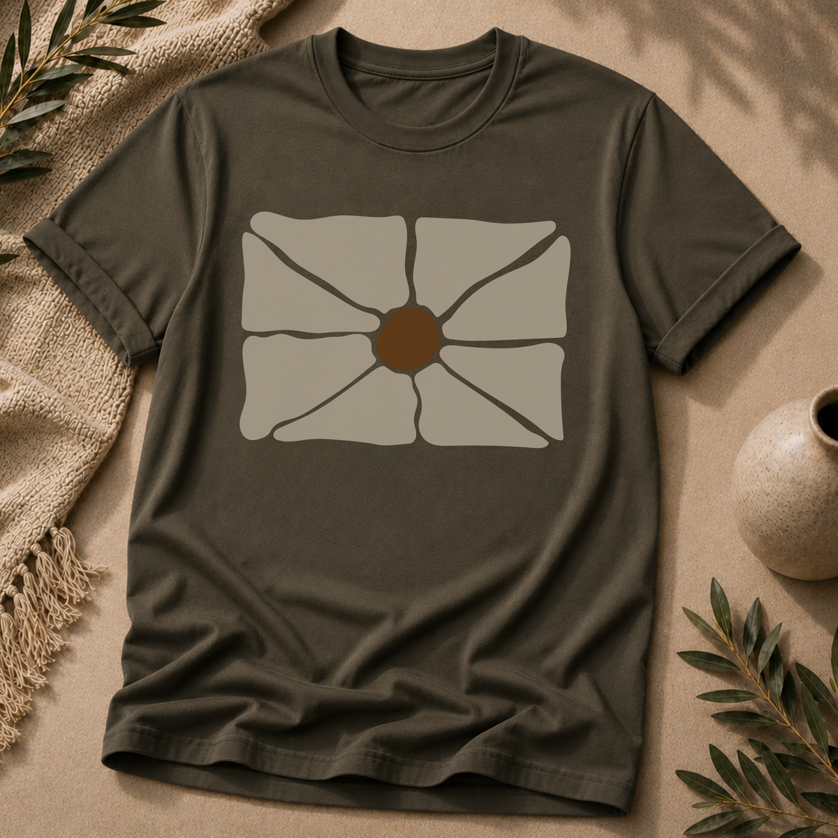 Earthen Bloom Graphic T-Shirt - Organic Abstract Design