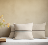 Beige Faux Suede Pillowcase with Center Stripe — Decorative Square Throw Pillow Cover