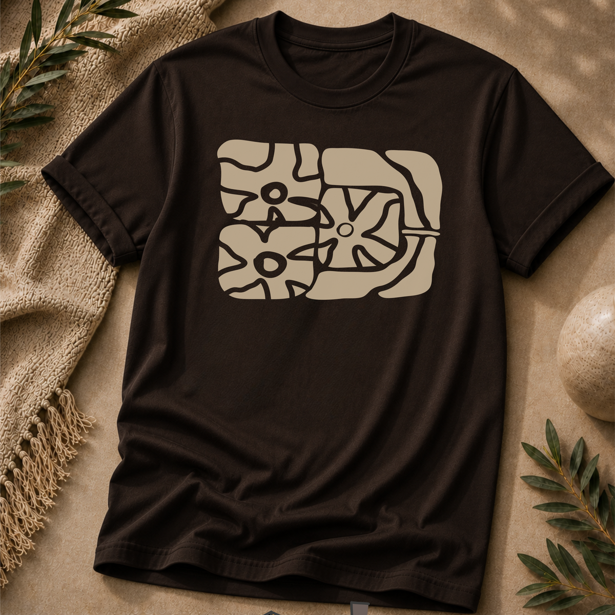 Earthen Bloom Graphic Tee - Nature-Inspired Abstract Floral T-Shirt