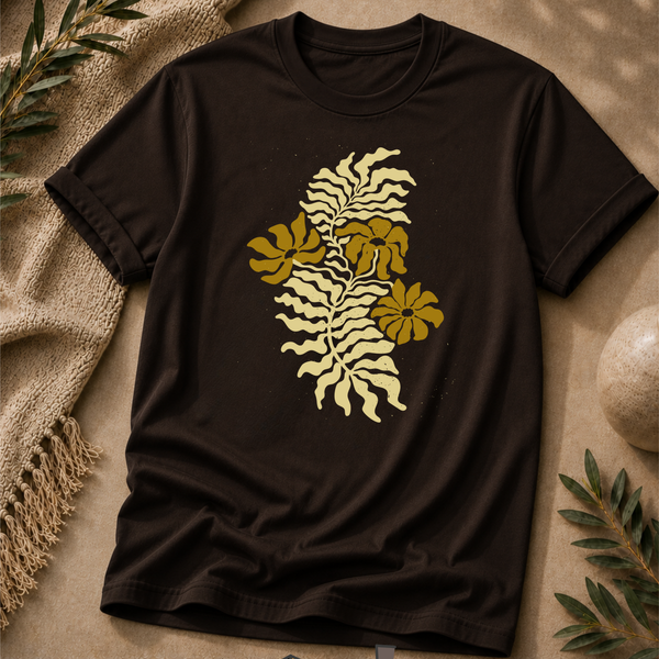 Golden Fern Botanical T-Shirt - Earthy Nature Graphic Tee