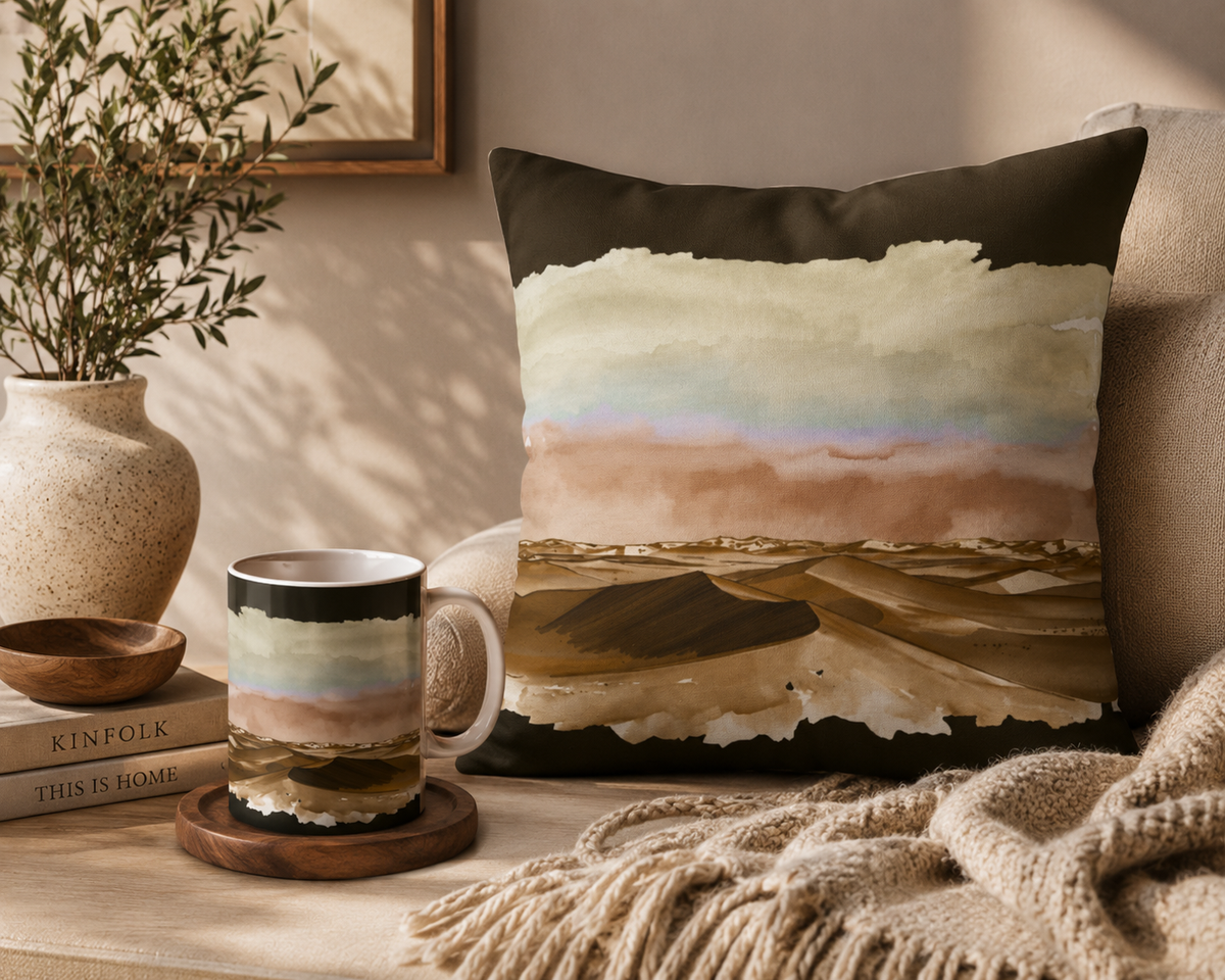 Desert Dunes Square Pillowcase — Boho Earthtone Abstract Watercolor Accent