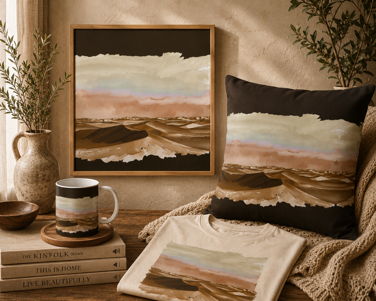 Desert Dunes Square Pillowcase — Boho Earthtone Abstract Watercolor Accent