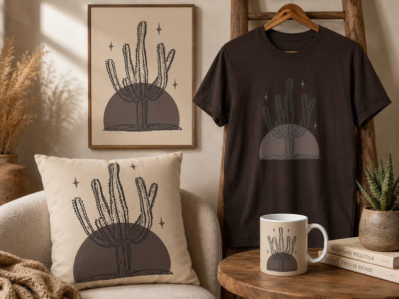 Desert Stillness Cactus T-Shirt – Earthy Minimal Desert Graphic Tee