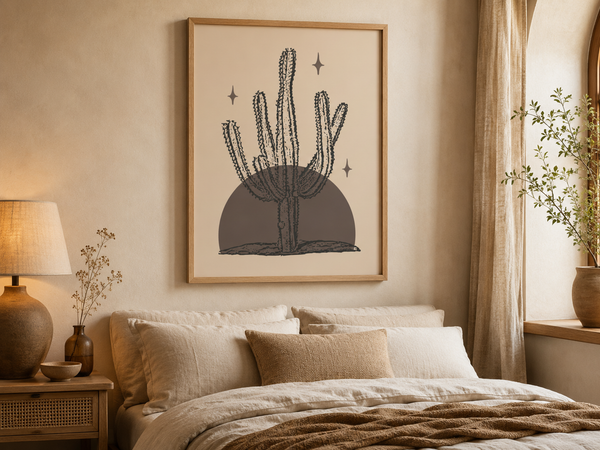 Desert Stillness Cactus Wall Art – Neutral Desert Botanical Print