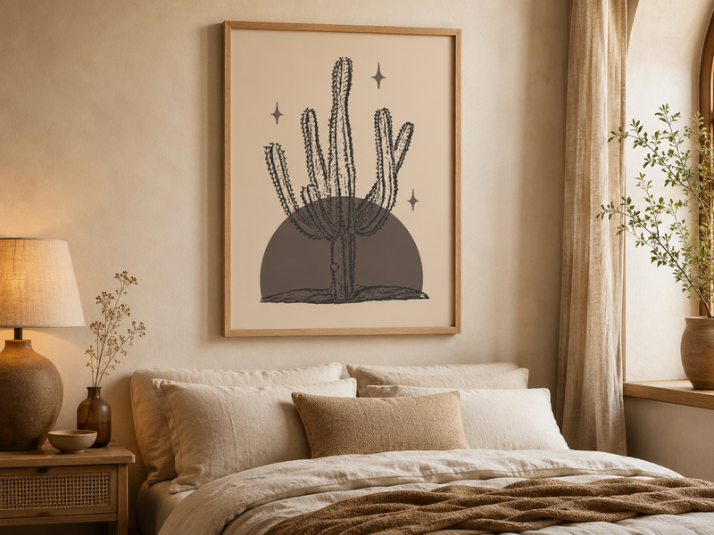 Desert Stillness Cactus Wall Art – Neutral Desert Botanical Print