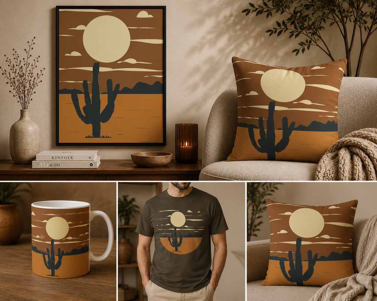 Desert Sunset Cactus Pillowcase