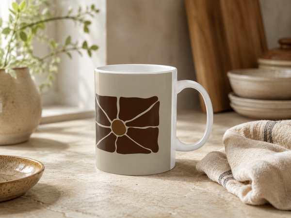Earthen Bloom Mug - Neutral Brown Abstract Ceramic Mug