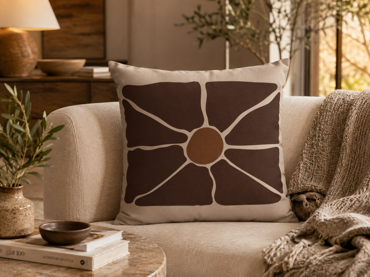 Earthen Bloom Pillow Cover - Warm Neutral Abstract Cushion Cover