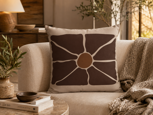 Earthen Bloom Pillow Cover - Warm Neutral Abstract Cushion Cover