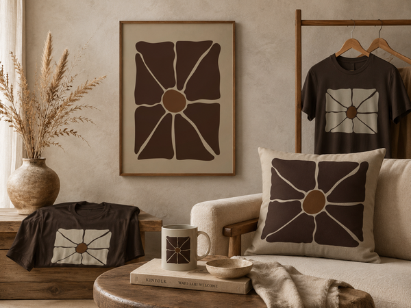 Earthen Bloom Graphic T-Shirt - Organic Abstract Design