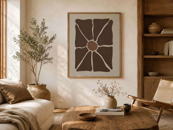 Earthen Bloom Wall Art - Warm Brown Organic Abstract Print