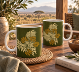 Golden Fern Botanical Mug - Olive Green Nature-Inspired Coffee Cup