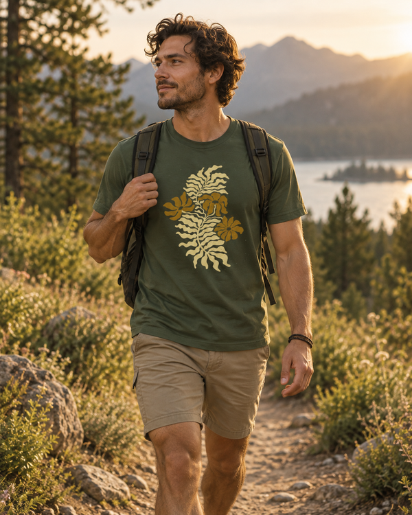 Golden Fern Botanical T-Shirt - Earthy Nature Graphic Tee