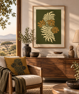 Golden Fern Botanical Pillow Cover - Ochre & Olive Nature-Inspired Cushion