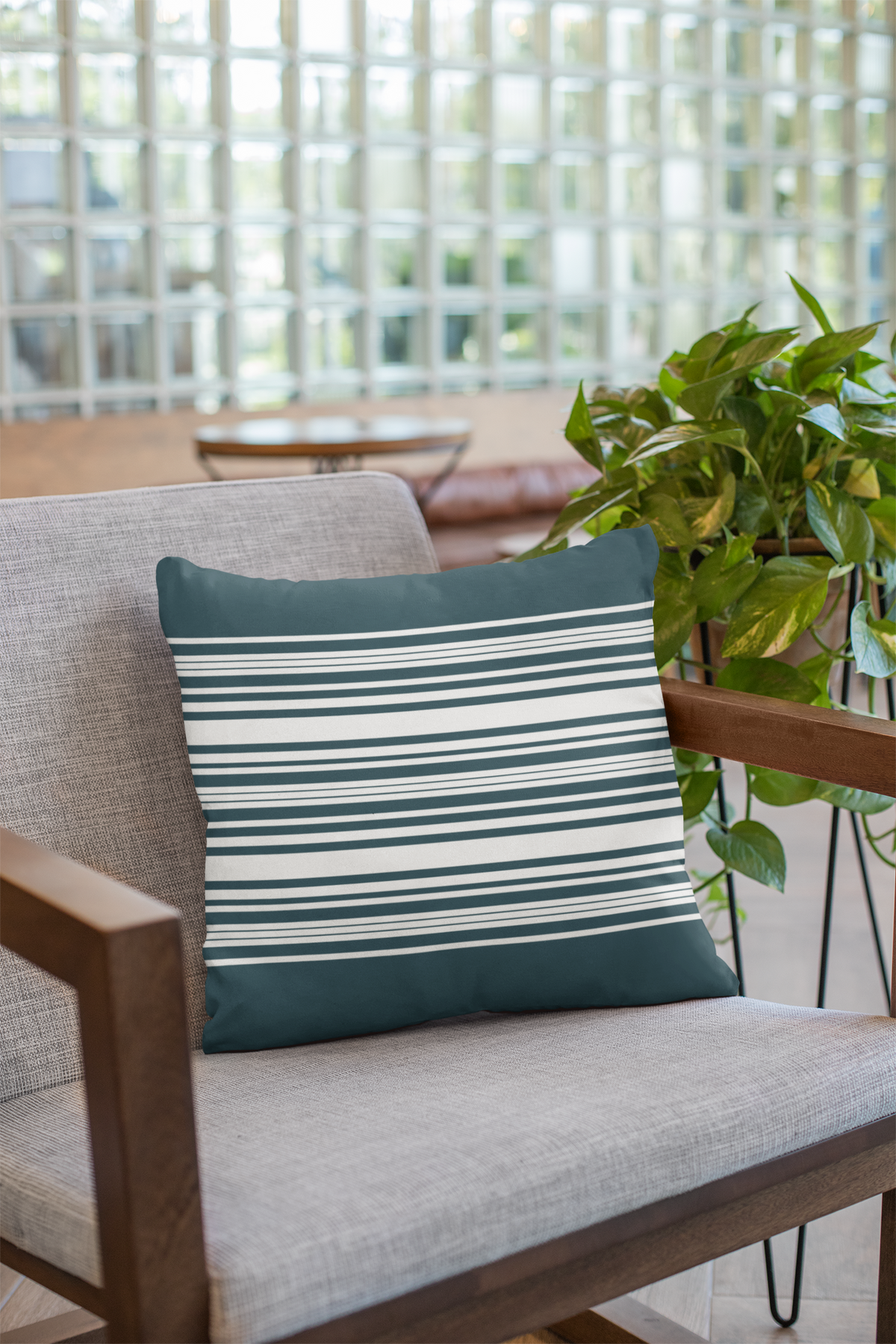 Navy Striped Canvas Pillow – Coastal Farmhouse Throw Cushion