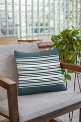 Navy Striped Canvas Pillow – Coastal Farmhouse Throw Cushion