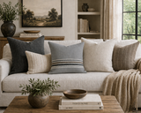 Striped Faux Suede Pillowcase — Neutral Gray Decorative Square Pillow Cover