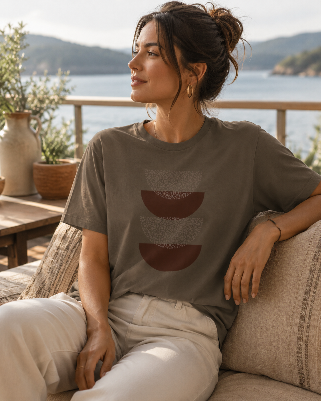 Grounded Rhythm Graphic Tee - Earth Tone Abstract Geometric T-Shirt