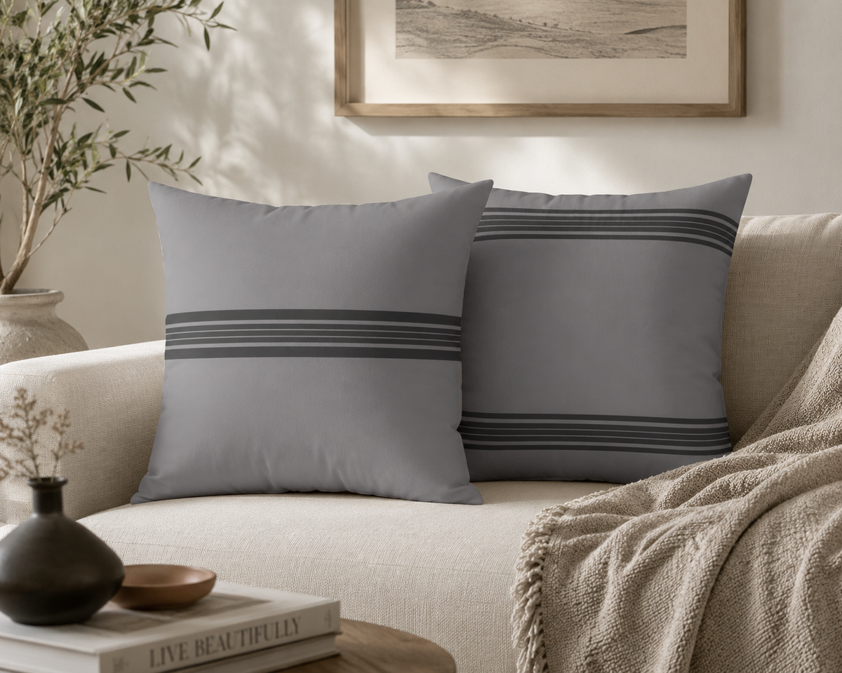 Minimal Gray Striped Square Pillow