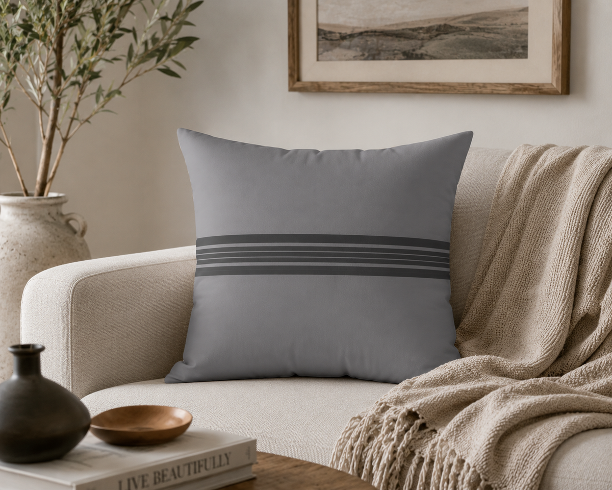 Minimal Gray Striped Square Pillow