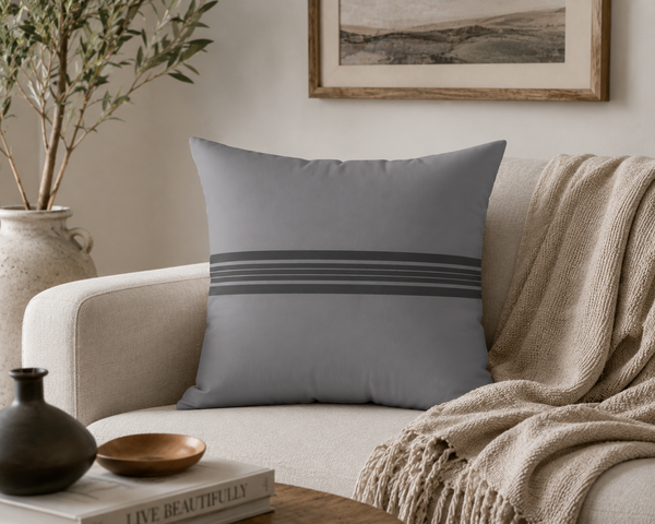 Minimal Gray Striped Square Pillow