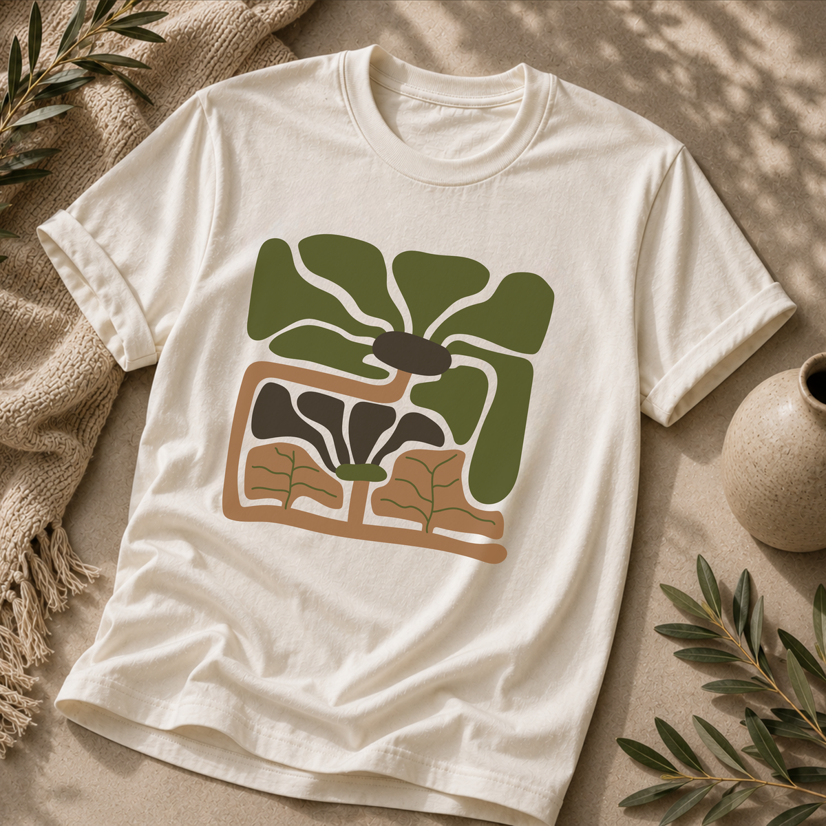 Rooted Canopy Graphic T-Shirt - Earthy Botanical Nature Tee