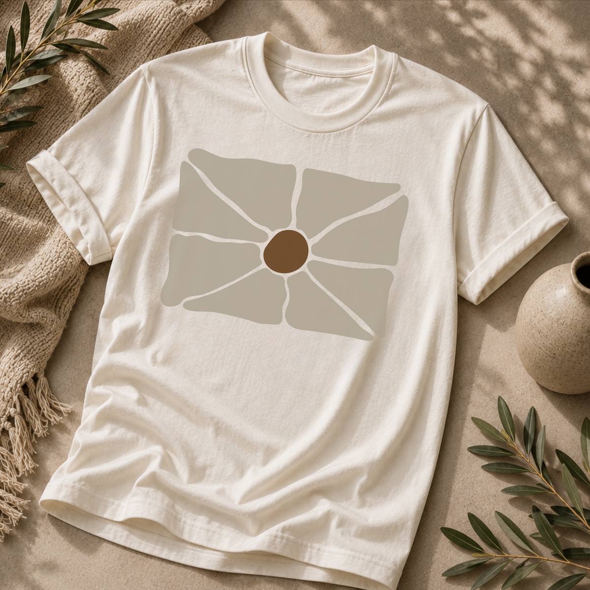 Earthen Bloom Graphic T-Shirt - Organic Abstract Design