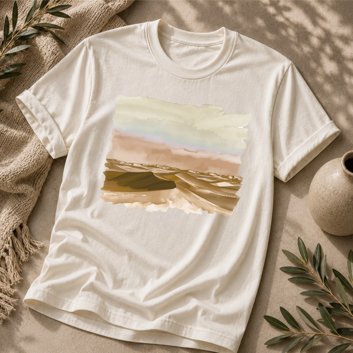 Desert Dunes Horizon Tee — Watercolor Landscape T-Shirt