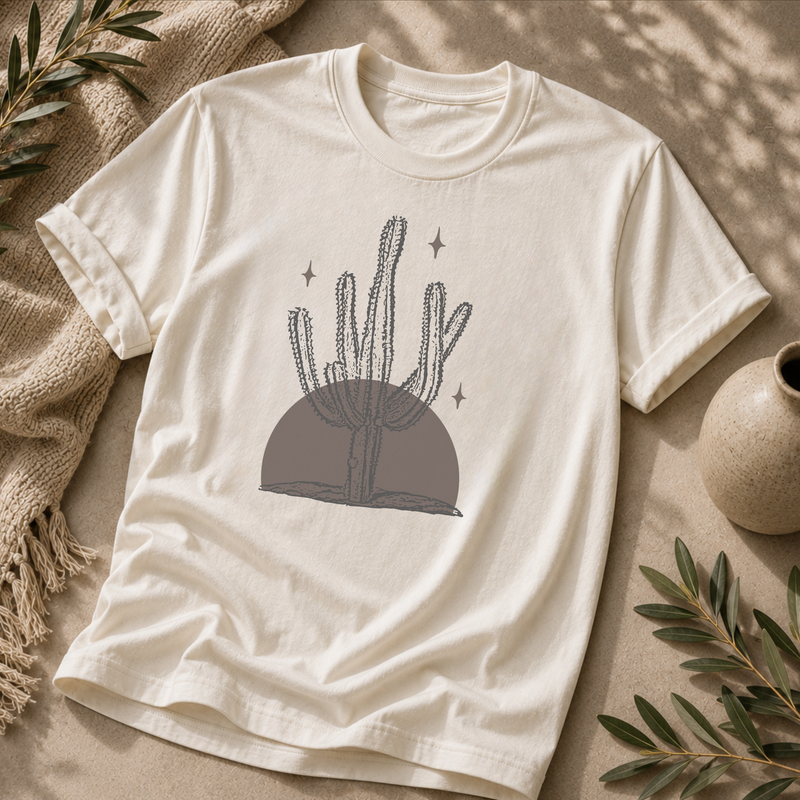 Desert Stillness Cactus T-Shirt – Earthy Minimal Desert Graphic Tee