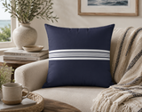 Navy Canvas Pillow with White Striped Accent - Coastal Nautical Decorative Throw Pillow