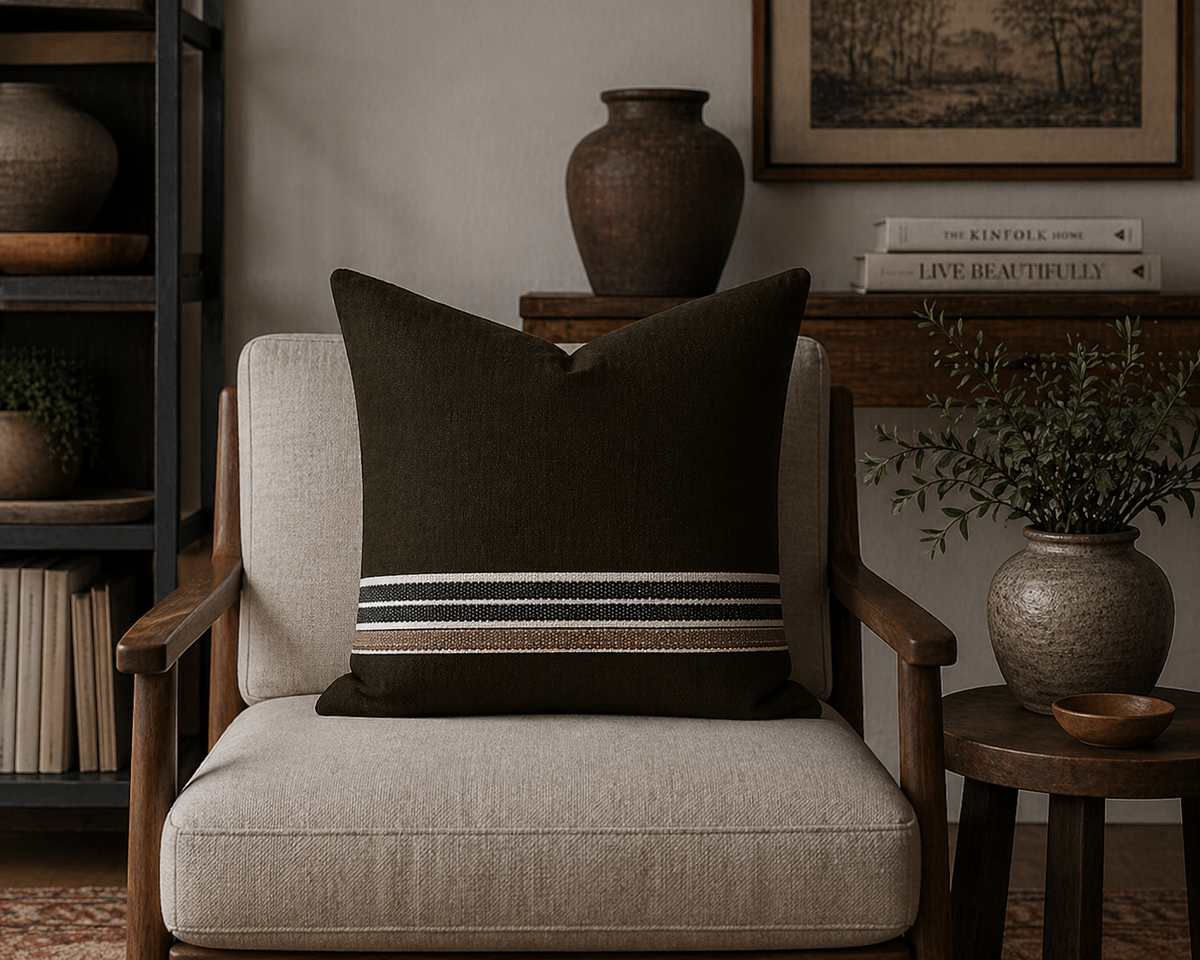 Faux Suede Pillow – Olive Stripe Accent Square Pillowcase